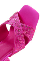 Women's Pink Stone Thick Heeled Slippers | Derimod