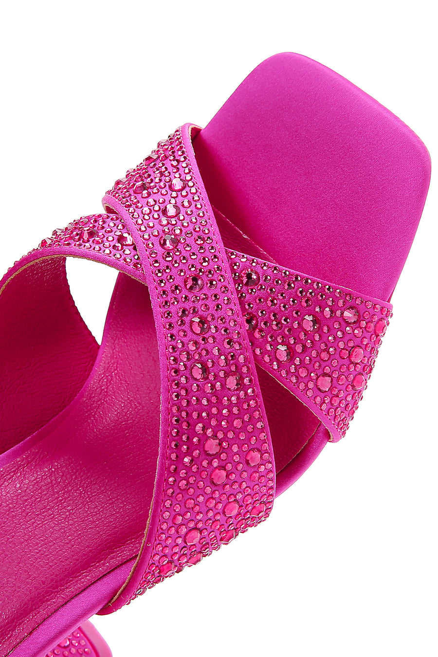 Women's Pink Stone Thick Heeled Slippers