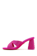 Women's Pink Stone Thick Heeled Slippers | Derimod