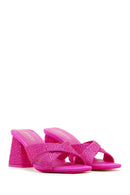 Women's Pink Stone Thick Heeled Slippers | Derimod