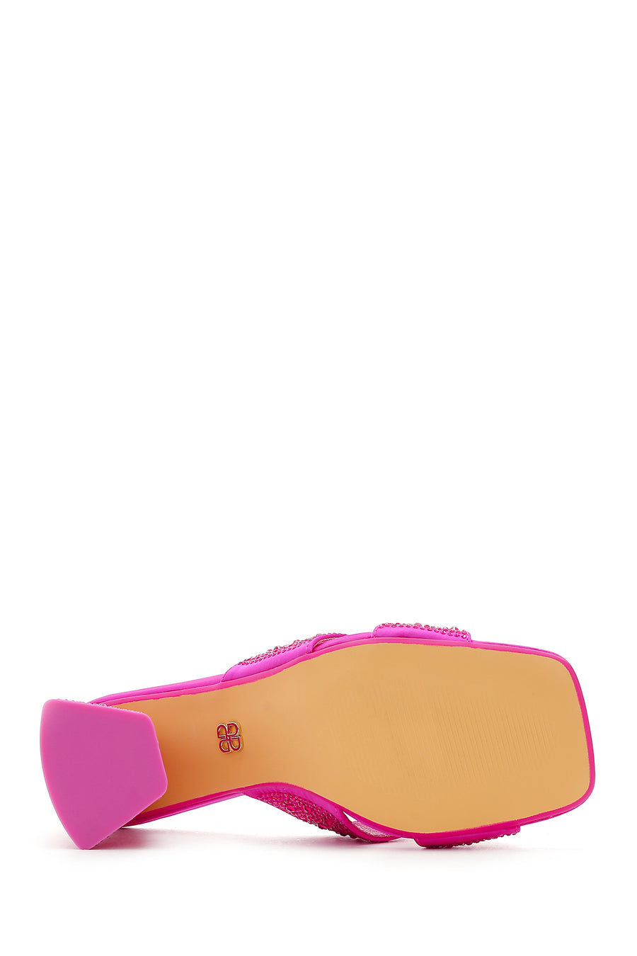 Women's Pink Stone Thick Heeled Slippers