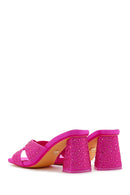 Women's Pink Stone Thick Heeled Slippers | Derimod