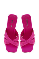 Women's Pink Stone Thick Heeled Slippers | Derimod