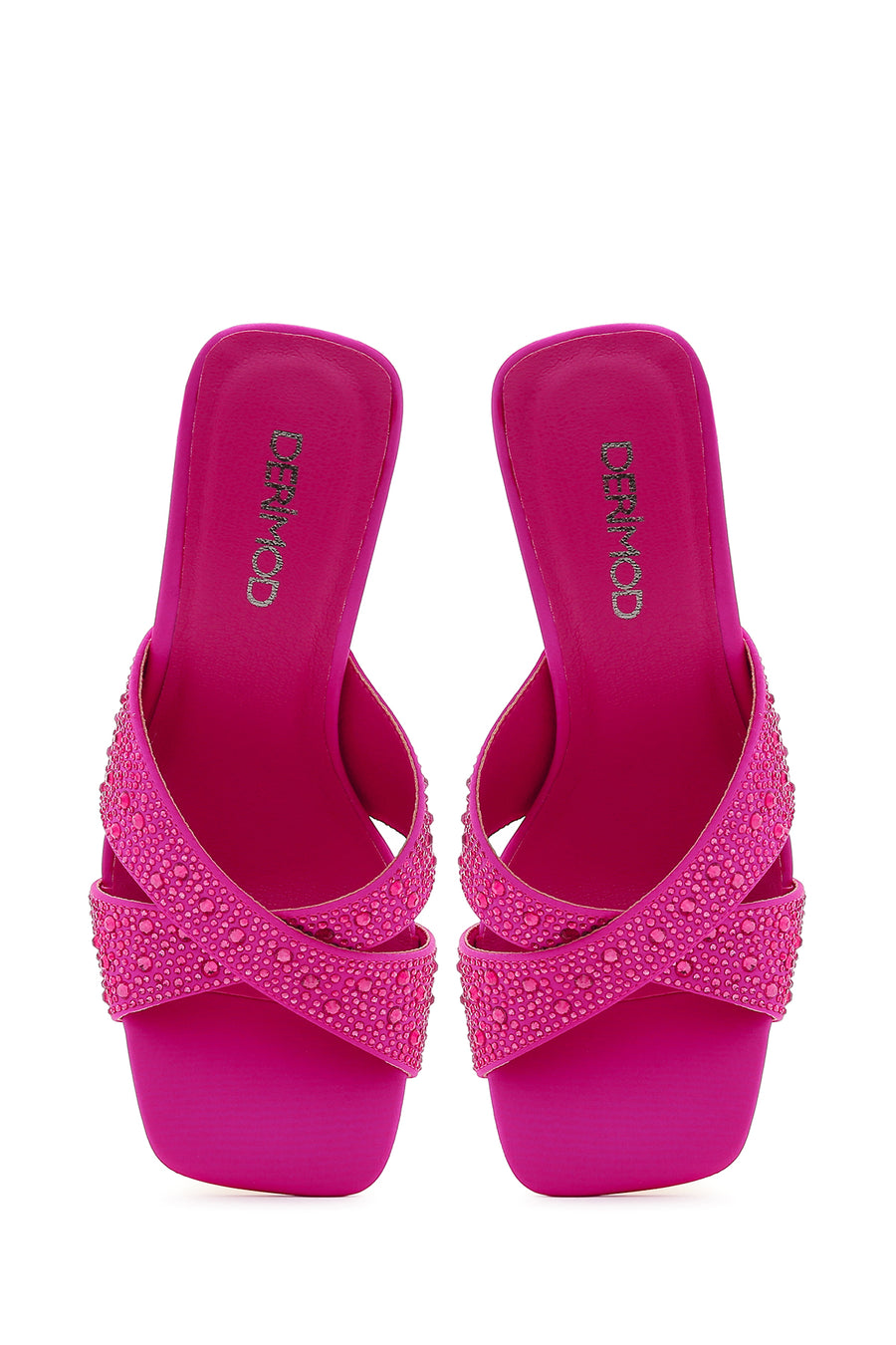 Women's Pink Stone Thick Heeled Slippers