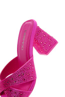Women's Pink Stone Thick Heeled Slippers | Derimod