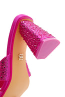 Women's Pink Stone Thick Heeled Slippers | Derimod