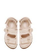 Women's Beige Ankle Strap Straw Sandals | Derimod