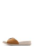 Women's Tan Nubuck Leather Comfort Slippers | Derimod