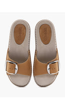 Women's Tan Nubuck Leather Comfort Slippers | Derimod
