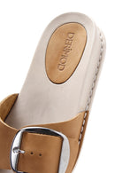 Women's Tan Nubuck Leather Comfort Slippers | Derimod
