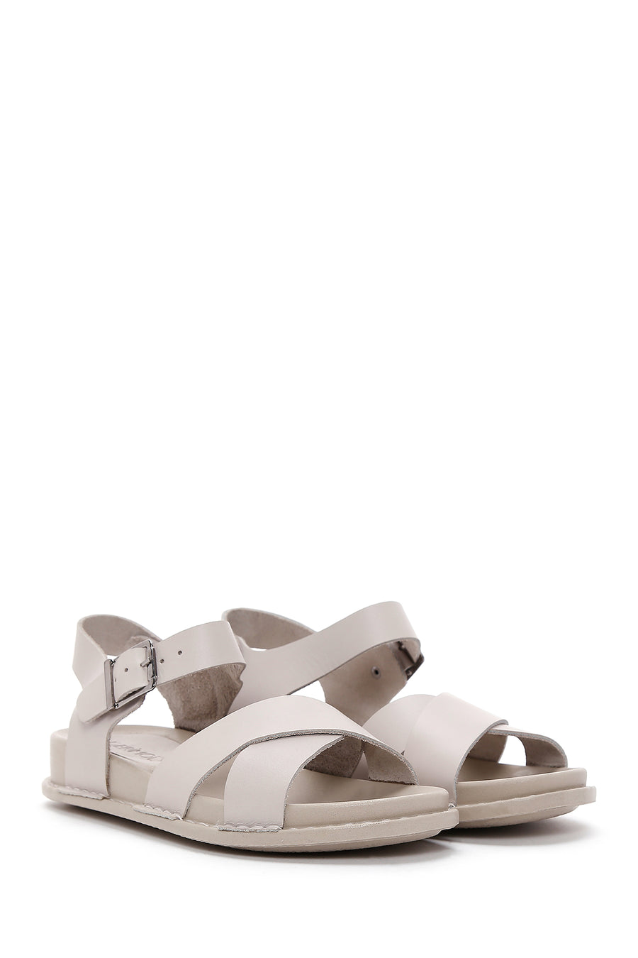 Women's Gray Leather Comfort Sandals