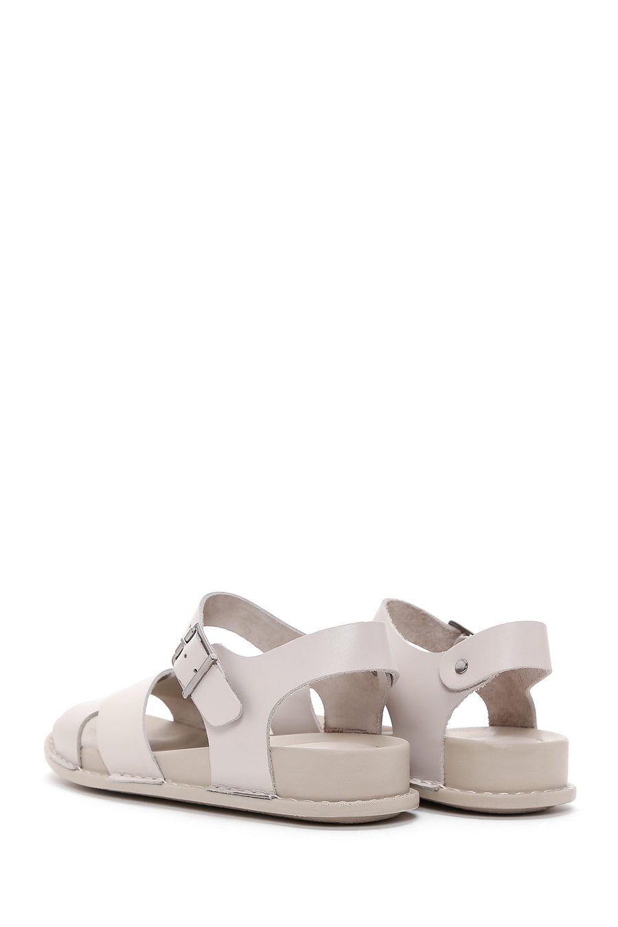 Women's Gray Leather Comfort Sandals