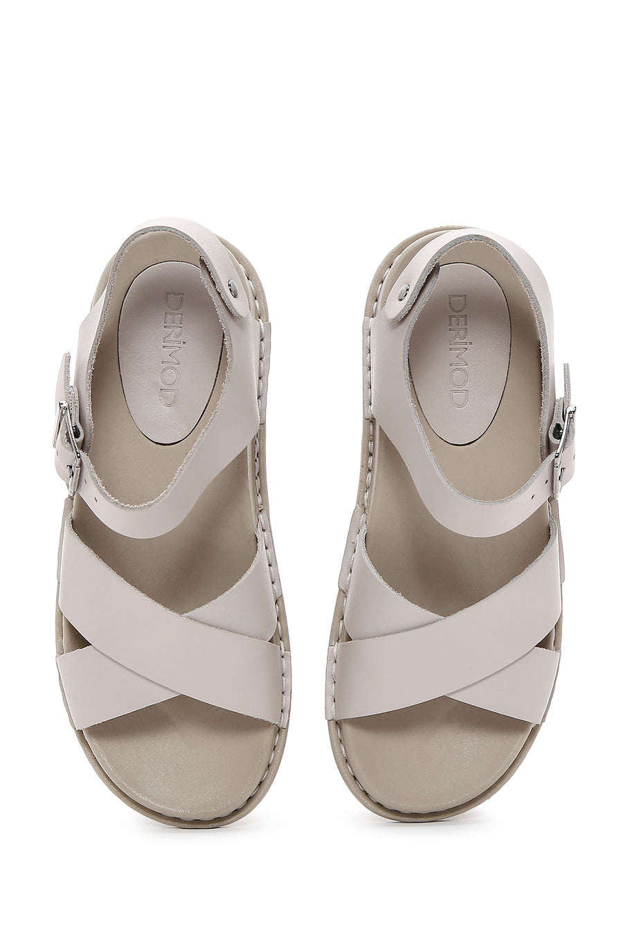 Women's Gray Leather Comfort Sandals