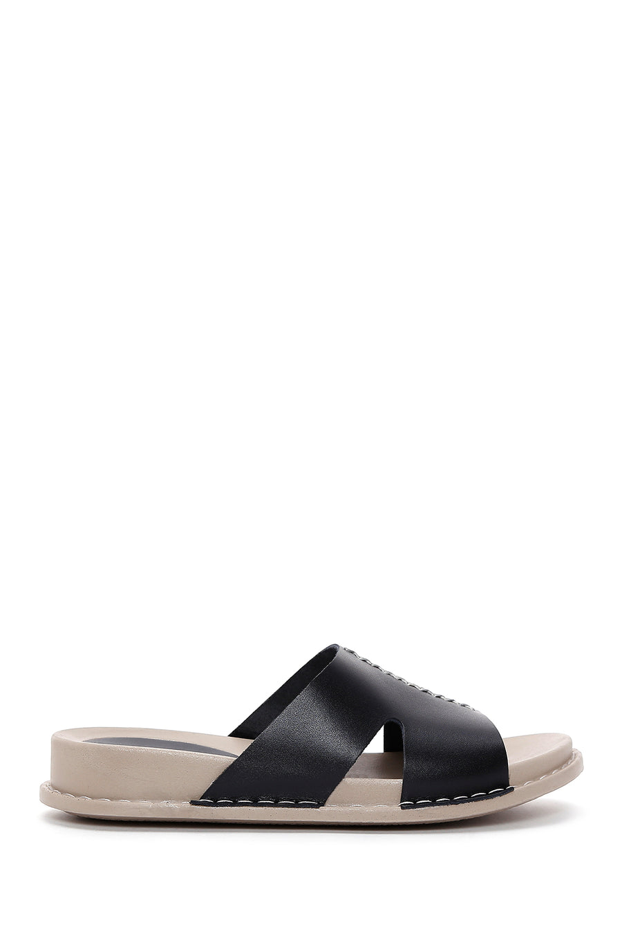 Women's Black Leather Comfort Slippers 23SFD530318 | Derimod