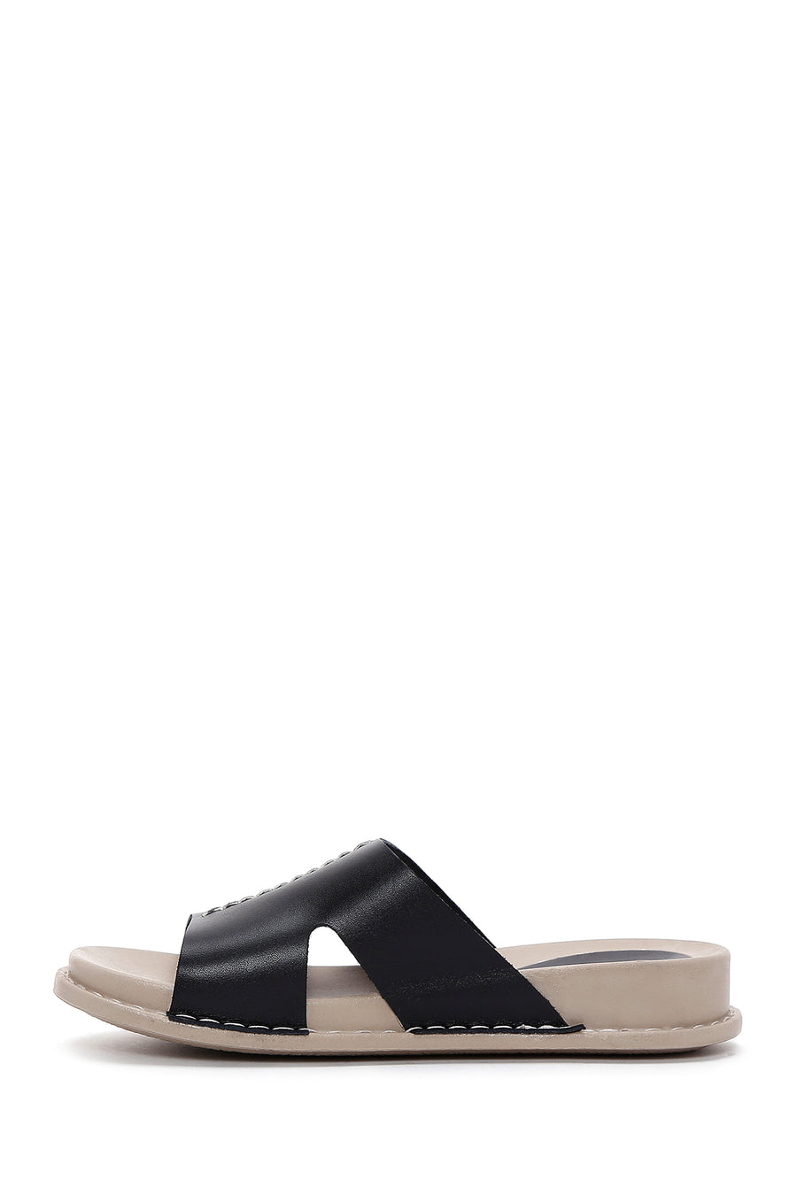 Women's Black Leather Comfort Slippers