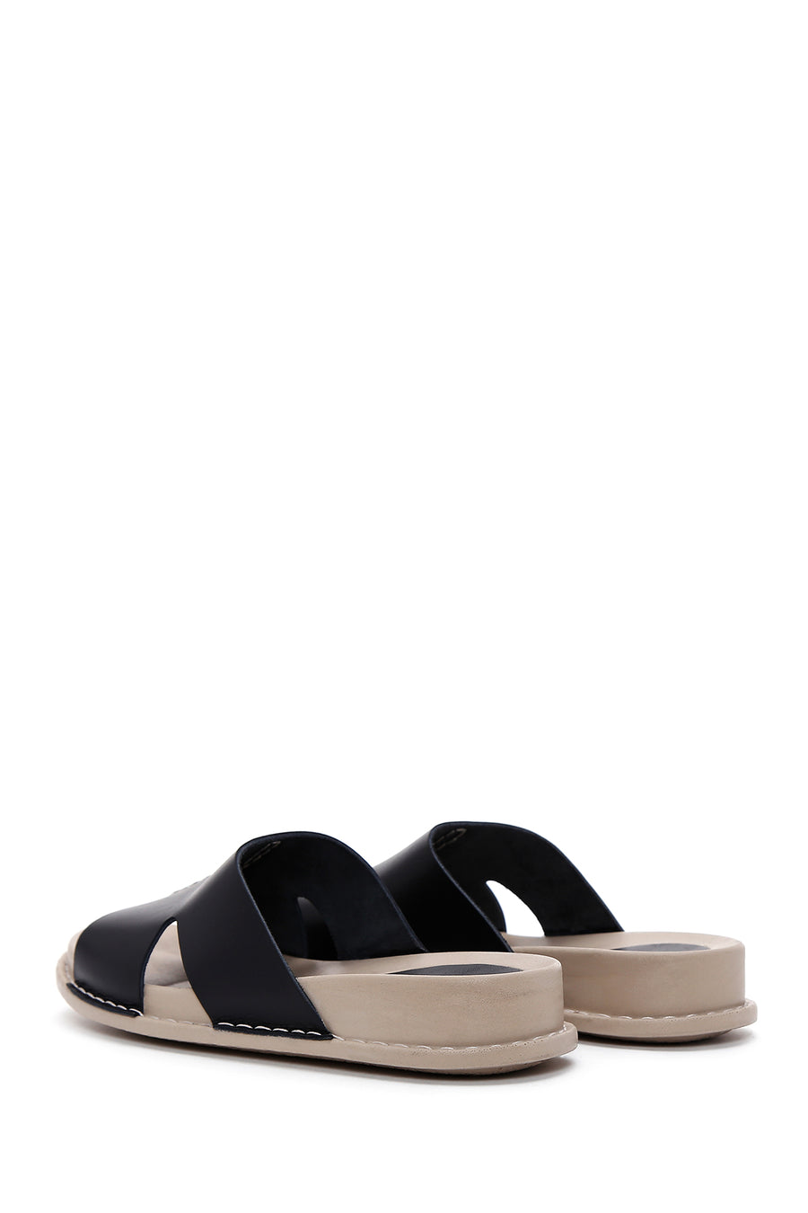 Women's Black Leather Comfort Slippers