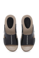 Women's Black Leather Comfort Slippers | Derimod