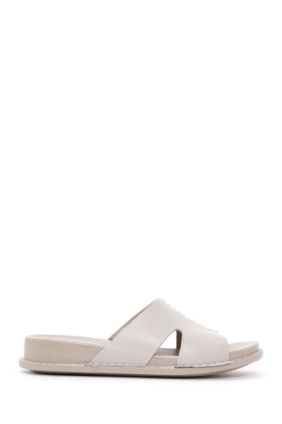 Women's Gray Leather Comfort Slippers 23SFD530318 | Derimod