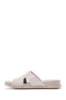 Women's Gray Leather Comfort Slippers | Derimod