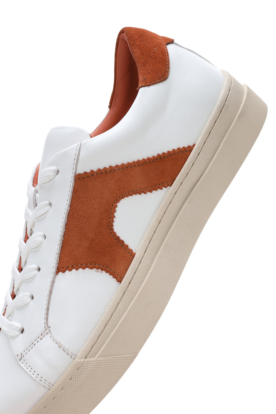 Erkek Beyaz Turuncu Süet Detaylı Deri Sneaker