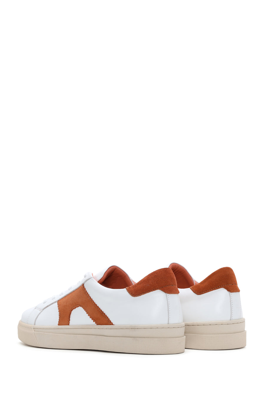 Erkek Beyaz Turuncu Süet Detaylı Deri Sneaker