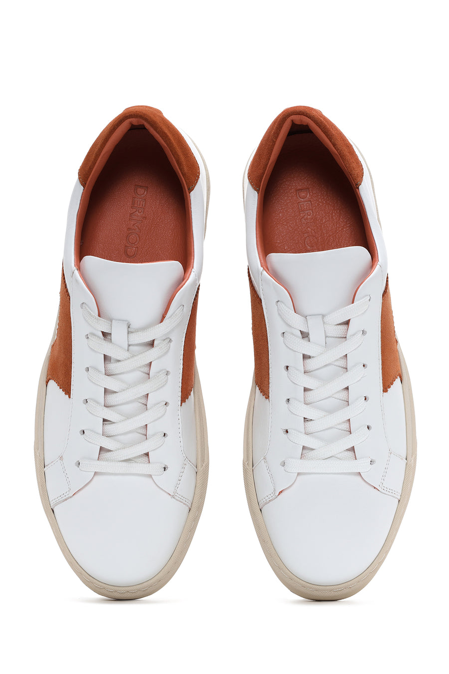 Erkek Beyaz Turuncu Süet Detaylı Deri Sneaker