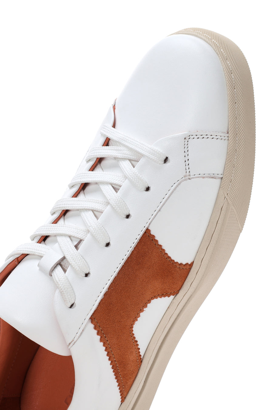 Erkek Beyaz Turuncu Süet Detaylı Deri Sneaker