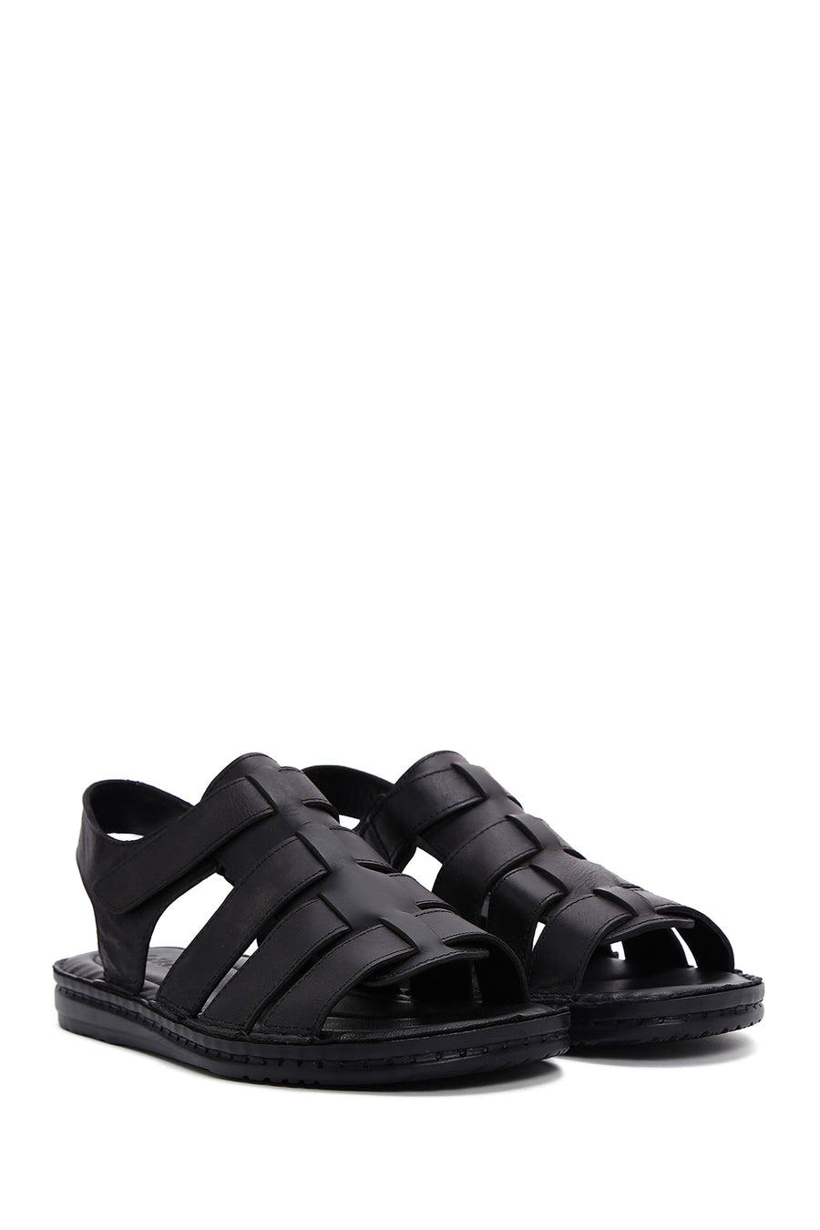 Men's Black Leather Casual Sandals