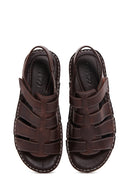 Erkek Kahverengi Deri Casual Sandalet | Derimod