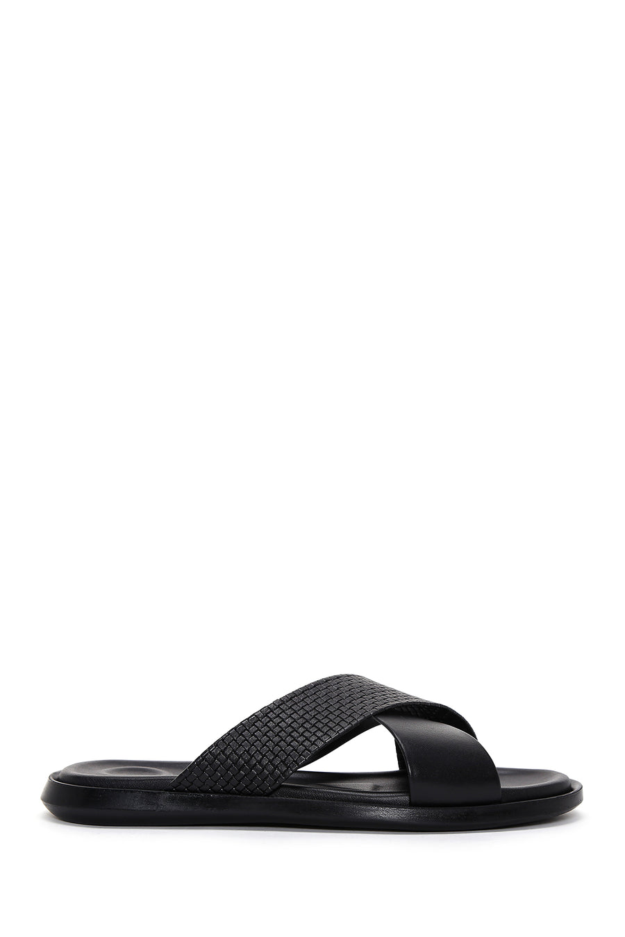 Men's Black Leather Casual Flat Slippers 23SFD625318 | Derimod