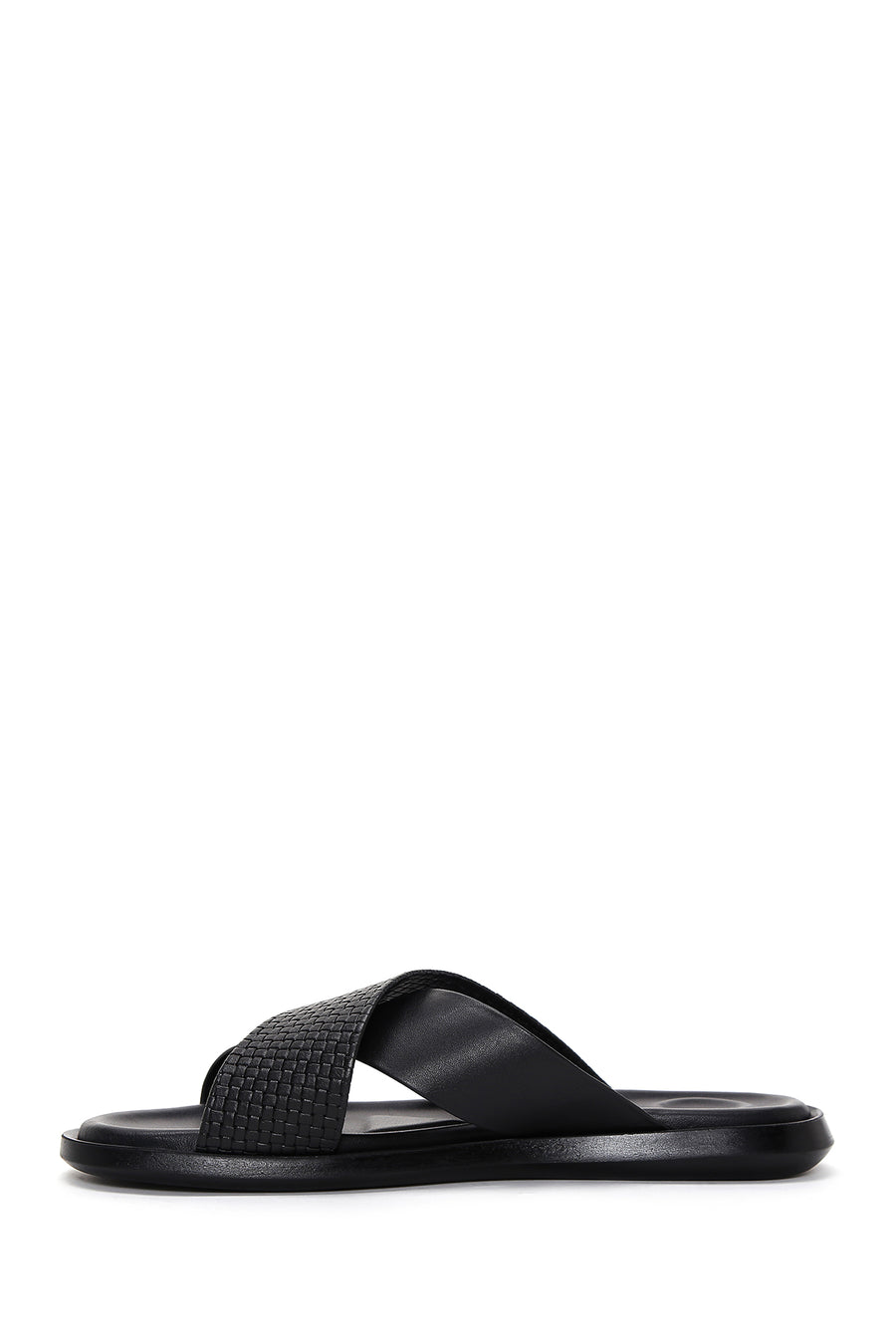 Men's Black Leather Casual Flat Slippers