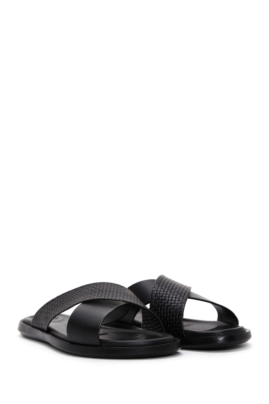 Men's Black Leather Casual Flat Slippers