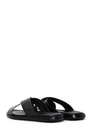 Men's Black Leather Casual Flat Slippers | Derimod