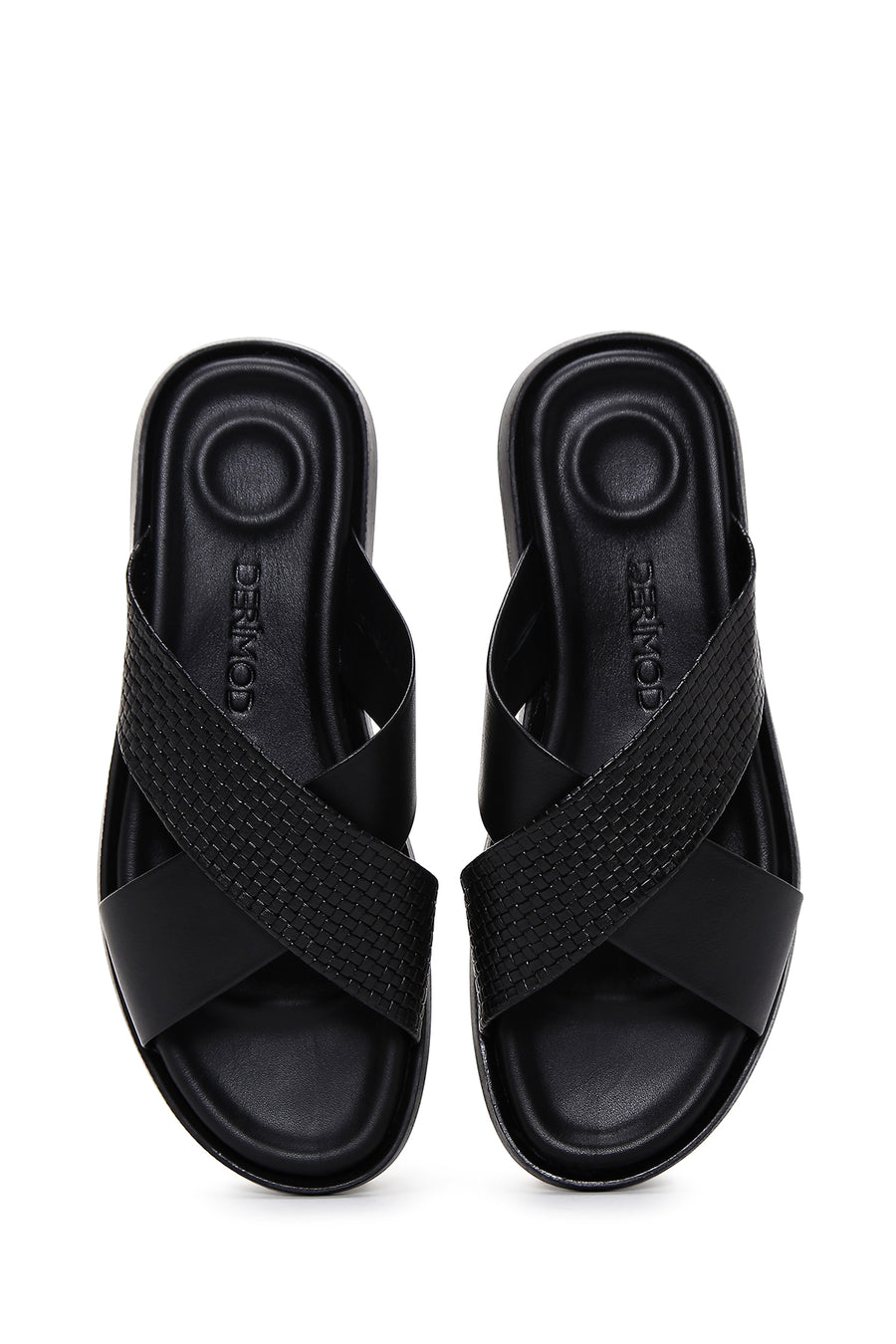 Men's Black Leather Casual Flat Slippers