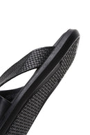 Men's Black Leather Casual Flat Slippers | Derimod