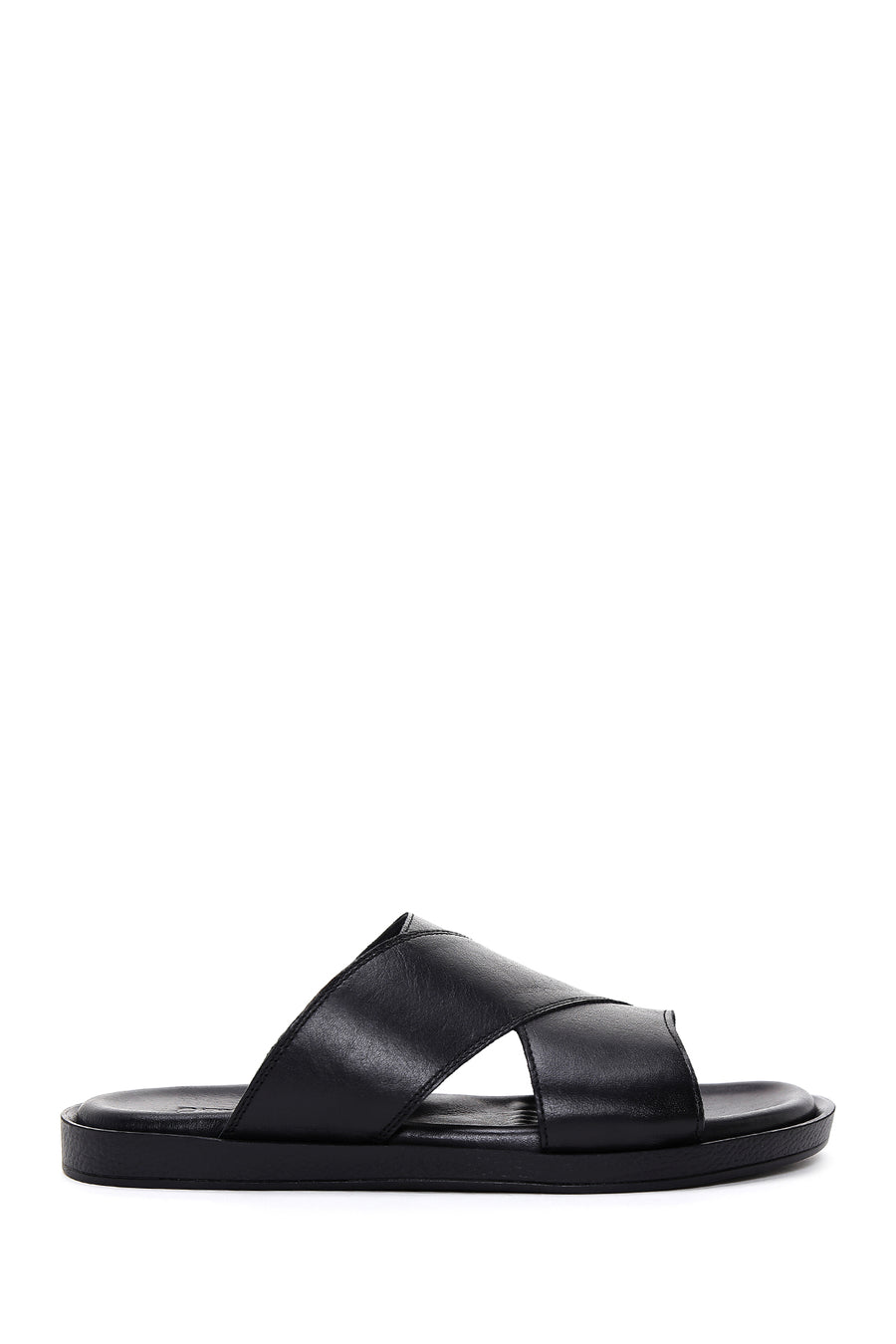 Men's Black Leather Flat Slippers 23SFD6254FT | Derimod