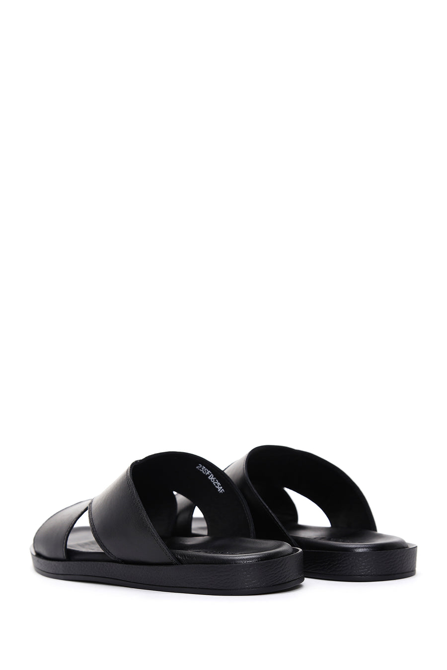 Men's Black Leather Flat Slippers