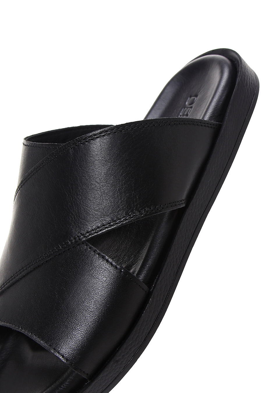 Men's Black Leather Flat Slippers