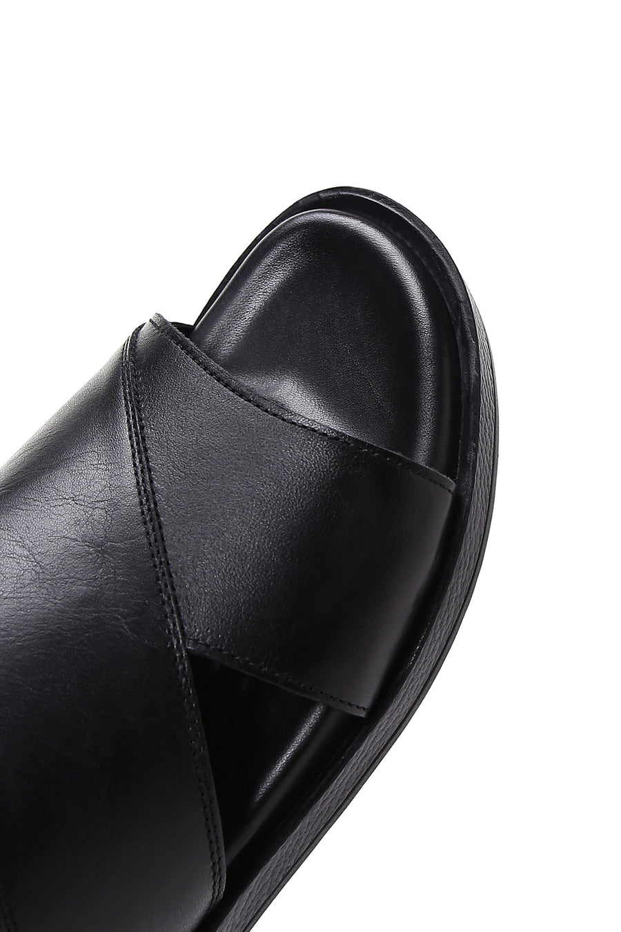 Men's Black Leather Flat Slippers
