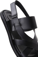 Men's Black Leather Sandals | Derimod