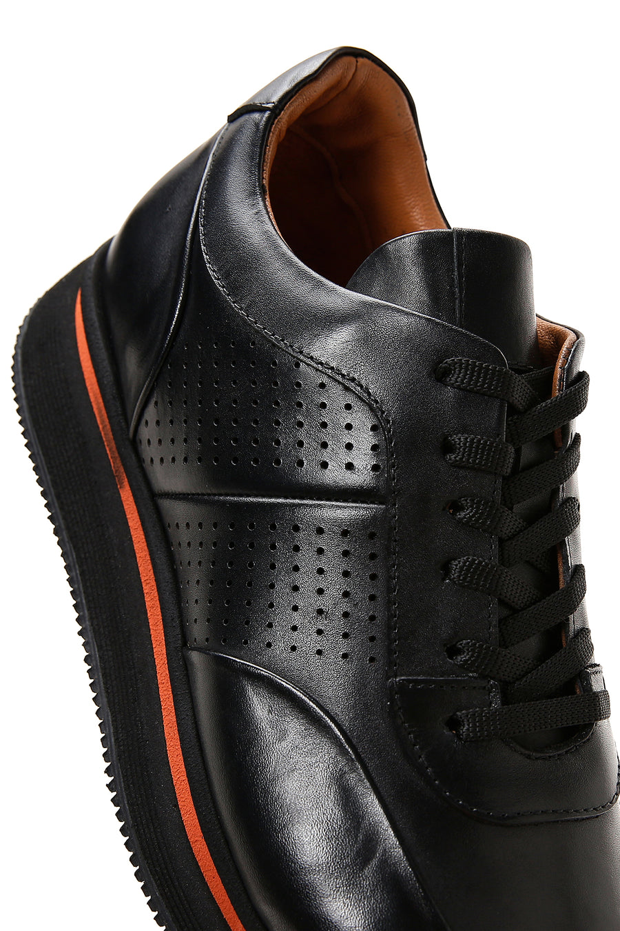 Erkek Siyah Deri Kalın Tabanlı Sneaker