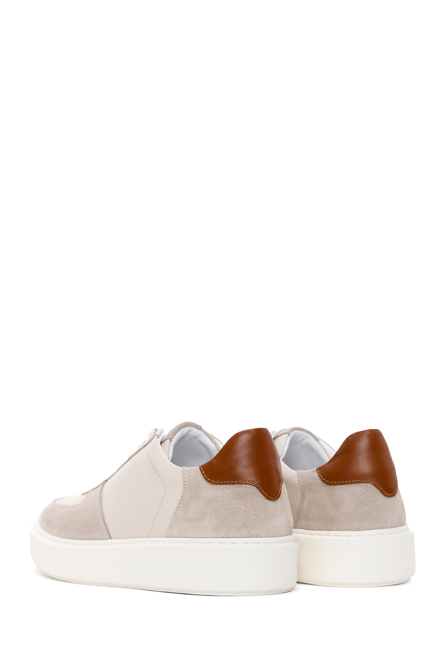 Erkek Bej Kalın Tabanlı Deri Sneaker