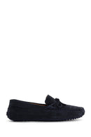 Men's Navy Blue Suede Leather Tasseled Daily Loafer | Derimod