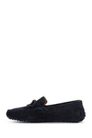 Men's Navy Blue Suede Leather Tasseled Daily Loafer | Derimod