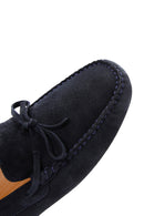 Men's Navy Blue Suede Leather Tasseled Daily Loafer | Derimod