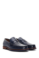 Men's Navy Blue Leather Classic Loafer | Derimod