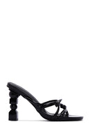 Women's Black Patent Leather Heeled Slippers | Derimod