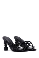 Women's Black Patent Leather Heeled Slippers | Derimod