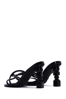 Women's Black Patent Leather Heeled Slippers | Derimod