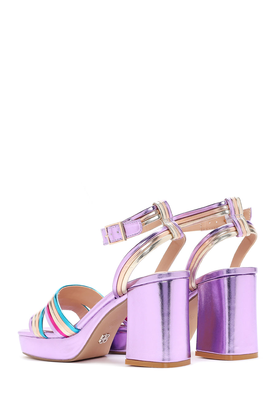 Women's Purple Metallic Thick Heeled Sandals